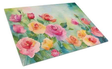 NEW Roses in Watercolor Glass Cutting Board Decorative Tempered Glass Kitchen Cutting and Serving Board Large Size Chopping Board