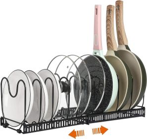 10 Dividers Expandable Pot Pan Organizer Rack Heavy Duty Cast Iron Adjustable DIY Under Cabinet Countertop Pot Pan Rack Storage Space Saving Pot Pan L