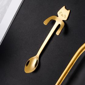 1pc Cute Kawaii Cat Spoon; Flatware; Creative Coffee Drinking Tools; Kitchen Gadget (Color: Golden)