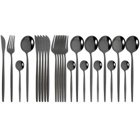 Commercial & Household 24Pcs Dinnerware Set Stainless Steel Flatware Tableware (type: Flatware Set, Color: Black)