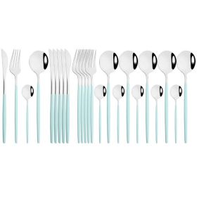 Commercial & Household 24Pcs Dinnerware Set Stainless Steel Flatware Tableware (type: Flatware Set, Color: Mint Silver)