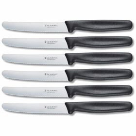 6 Piece Victorinox Swiss Army Cutlery Classic 4.5" Round Tip with Serrated Blade Steak Knife Set (Available in 8 Colors: Orange)